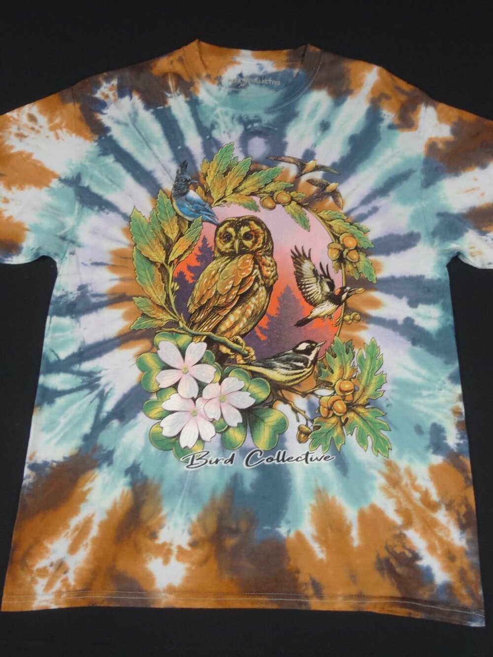 NWOT BIRD COLLECTIVE CALIFORNIA FORESTS OWL TIE-DYE LARGE T-SHIRT L947